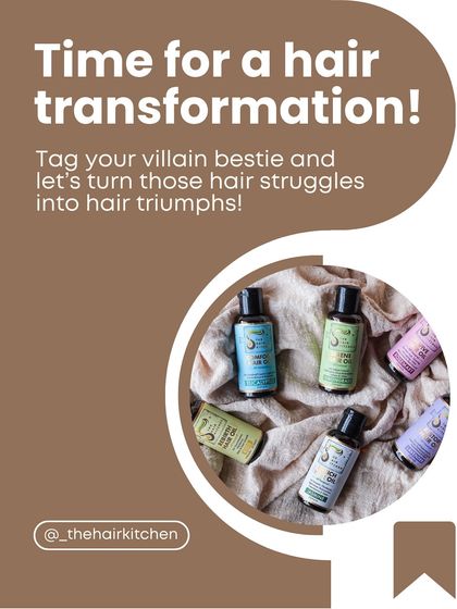 A call to action from my "Hair Villain" series. It's time for a hair transformation. This image encourages you to tag a friend and start fixing your hair struggles with my range of natural oils.