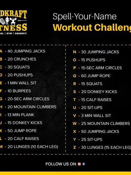 Take the Spell-Your-Name Workout Challenge. Each letter of the alphabet corresponds to a different exercise, creating a personalized and challenging bodyweight routine based on your own name.