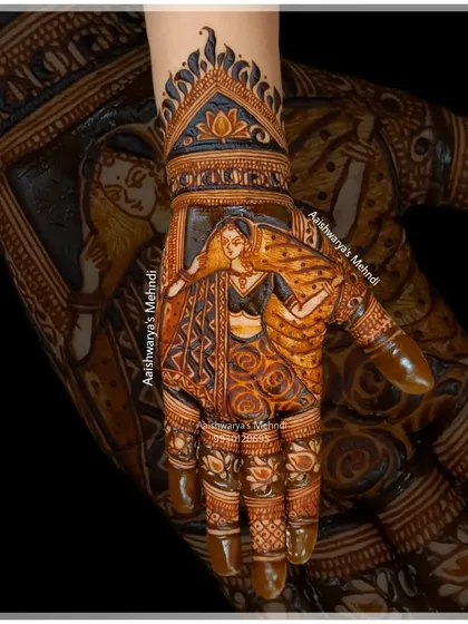 A portrait of a dancing bride, captured with intricate details in the lehenga and jewelry. This design is perfect for a bride who loves to dance.