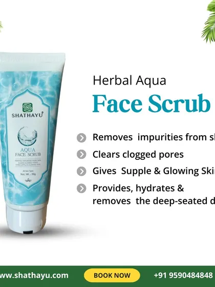 Our Herbal Aqua Face Scrub is designed to deeply cleanse your skin. It effectively removes impurities and deep-seated dirt from clogged pores, leaving your skin feeling supple, hydrated, and visibly glowing.