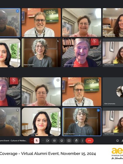 A screenshot from a virtual alumni event, connecting graduates from 1959 to 2020. We leverage technology to ensure our global community can stay in touch and share experiences across continents and generations.