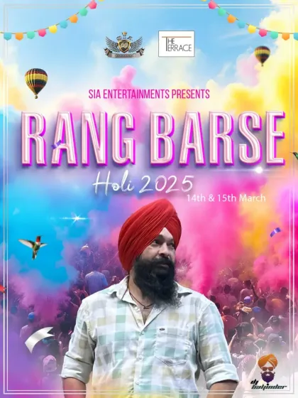 My poster for the 'Rang Barse' Holi celebration in 2025. I am often a featured DJ for large-scale public Holi events in Bangalore.