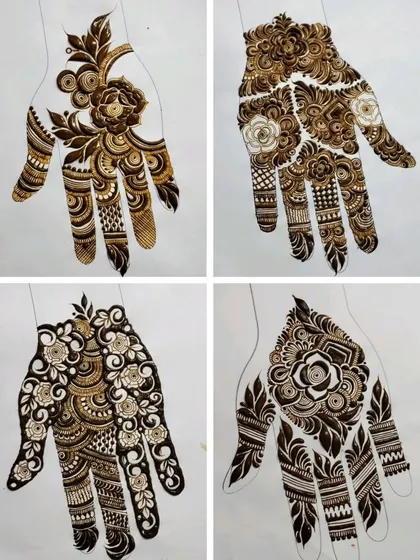 This set of four designs focuses on different ways to incorporate roses into your work, from a single central rose to a hand filled with them.