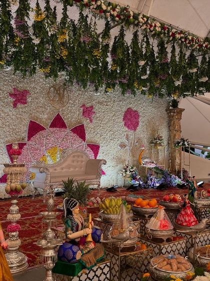 A wide view of the lotus-themed engagement stage.