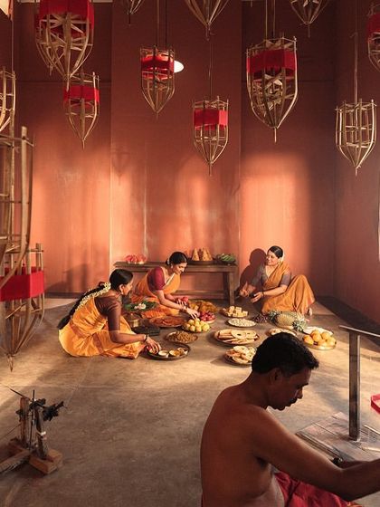 The entire family participates in the pre-wedding rituals. The styling for all characters was done using traditional textiles to create a cohesive and authentic visual narrative.