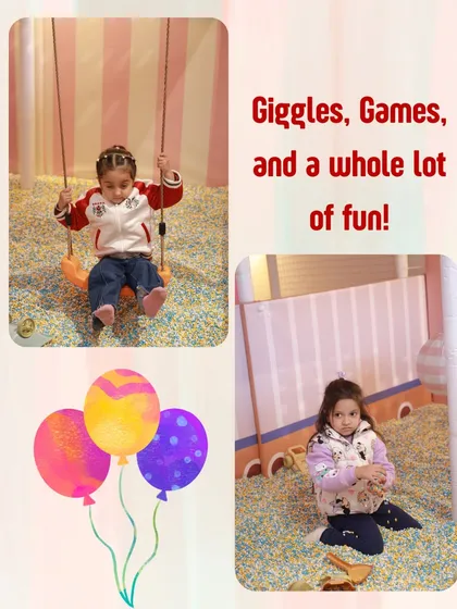 Giggles, games, and a whole lot of fun. A child enjoys the swing in our sensory play pit.