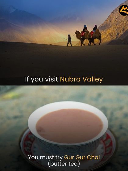 Trying the local Gur Gur Chai (butter tea) in Nubra Valley is a must. It's a unique taste of the Ladakhi culture and perfect for the cold weather.