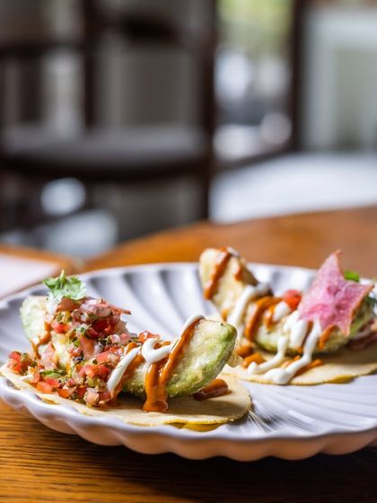 I've got the perfect tacos that will guac your world. A beautiful shot of my Avocado Tacos, ready to be served.