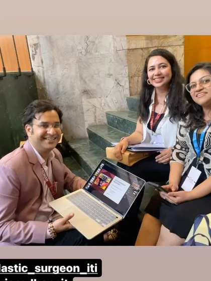 A behind the scenes moment with my colleagues Dr. Vivek Kumar and Dr. Kritika Pandey, preparing for a panel discussion at an aesthetics conference.