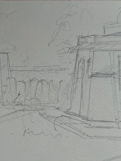 The initial pencil drawing for the Tomb of Sikander Lodhi sketch. This beautiful tomb is one I plan to revisit and sketch again in warmer weather.
