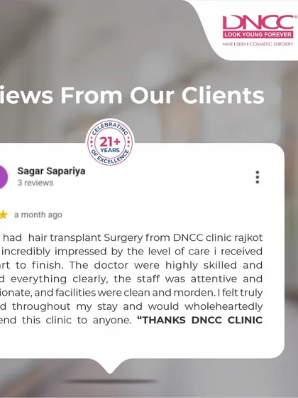 A patient from my Rajkot clinic shares his positive hair transplant surgery experience. He was impressed by the level of care, the skill of the doctors, and the clean, modern facilities, and wholeheartedly recommends my clinic.