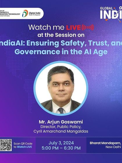 Our Director of Public Policy, Arjun Goswami, was a featured speaker at the Global India AI Summit. He shared his insights on ensuring safety, trust, and governance in the AI age, contributing to the national dialogue on responsible AI development.