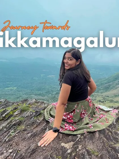 A graphic showcasing the beautiful journey to Chikmagalur.
