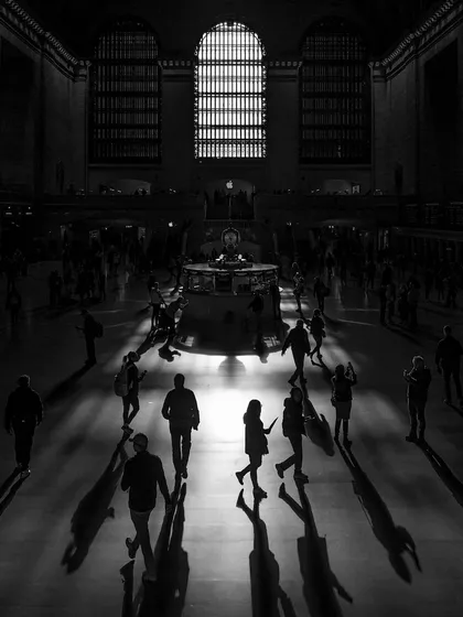 The morning light sweeps across the main concourse of Grand Central Terminal in New York City. I used a Leica Q2 Monochrom to emphasize the dramatic interplay of light and shadow, turning commuters into silhouettes in a larger story.