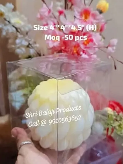 This large 4x4x4.5 inch PVC box is ideal for bigger, statement candles like this beautiful peony flower candle.