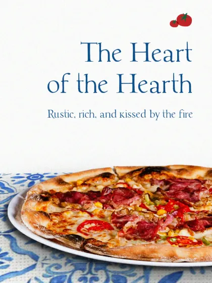 Our wood-fired pizza, fresh from the hearth. The crust is rustic and kissed by the fire, topped with rich, flavourful ingredients that taste of the Mediterranean.