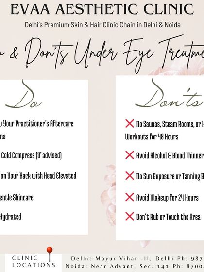 Follow these do's and don'ts after your under-eye treatment to ensure a smooth recovery. Key advice includes avoiding sun exposure, applying a cold compress if advised, and staying hydrated.