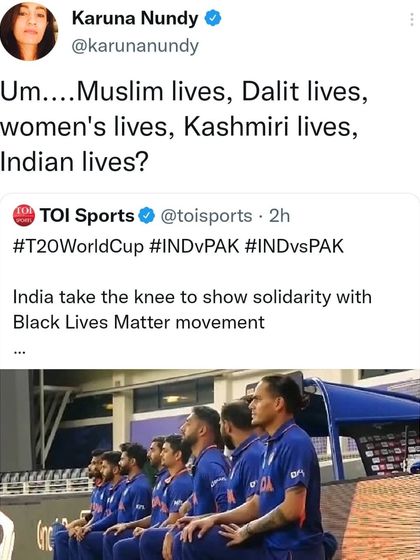 While it is a positive step for the Indian cricket team to show solidarity with global movements, we must also address the injustices within our own country affecting Muslims, Dalits, women, and Kashmiris.