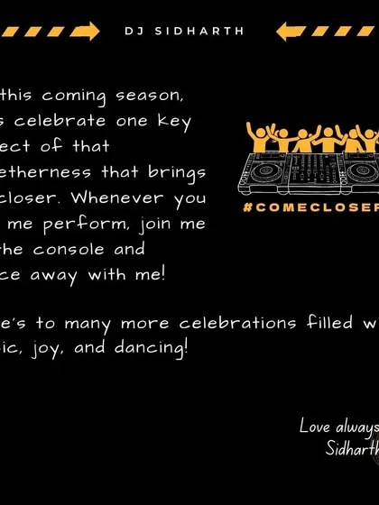 An invitation to my world. Whenever you see me perform, join me at the console and dance away. Let's celebrate music, joy, and dancing together.