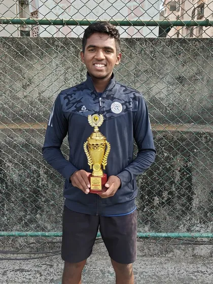 Pradyumna Tomar with his trophy after winning the U-18 All India Super Series Doubles event in Bhubaneswar. A great victory at the senior junior level.