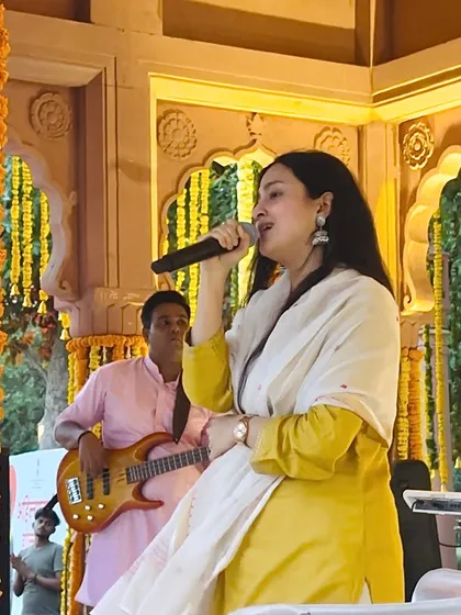 Performing a heartfelt set of devotional songs at a serene cultural event. I am grateful for opportunities to connect with audiences through soulful and traditional music, creating a peaceful and moving atmosphere for special occasions.