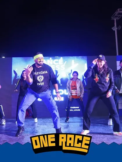 My team and I in full flow at the One Race event. We use a mix of Latin and Bollywood music to create a universally appealing and high-energy dance fitness routine.