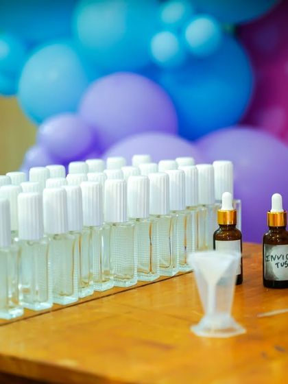 A perfume-making station, offering a unique and sophisticated activity for guests at the Hello Kitty party.