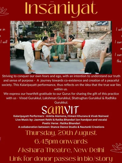 The official announcement for our performance "SAMVIT" as part of Insaniyat, a cultural evening in solidarity with children suffering through conflict.