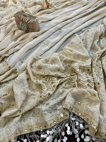 Another draped view, capturing the shimmer of the mirrorwork and sequins.