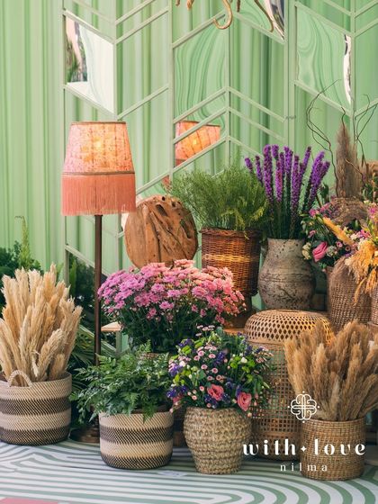 Another view of the textured floral and plant arrangements at 'The Conservatory' baby shower.