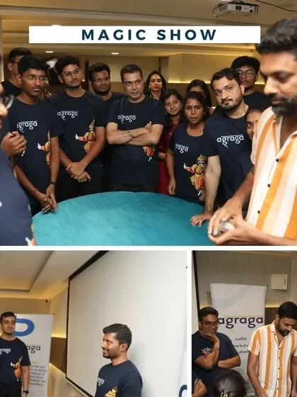 A collage of photos from the Agraga anniversary event. It was a fantastic day of magic and celebration with their team.
