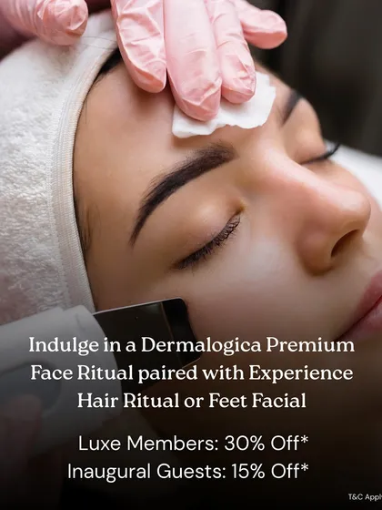 An exclusive offer for my Thane location. Indulge in a Dermalogica Premium Face Ritual paired with an Experience Hair Ritual or Feet Facial at a special price.