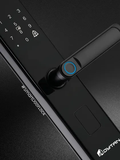 A close look at the future of home entry. This smart door lock features a responsive fingerprint sensor and a sleek, backlit keypad, offering multiple ways to secure your home with style.
