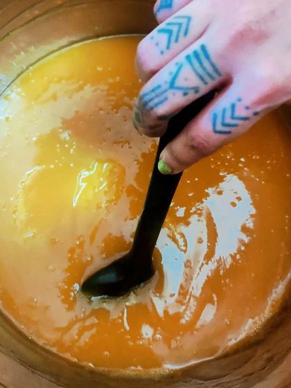 Making a big batch of our wild turmeric (Kasturi Manjal) facewash. The golden colour comes directly from the natural ingredients I use to create this skin-loving formula.
