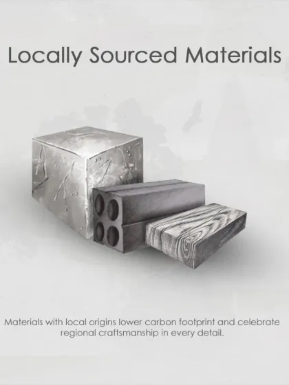 This image highlights my preference for locally sourced materials. Using materials with local origins lowers the carbon footprint of a project and celebrates regional craftsmanship in every detail.