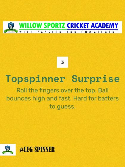 An explanation of the topspinner. This variation bounces higher and faster, surprising the batsman.