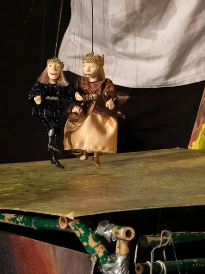 A royal couple, depicted as marionettes, from the Hungarian folktale performance 'Dragon and the Devil'. The show is a spellbinding journey into a world of magic, heroes, and mythical creatures.