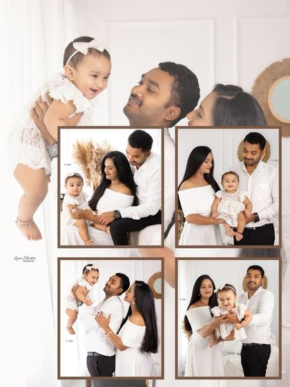 A collage showcasing a series of moments from a single family session. This is a great way to tell a story and display a variety of poses and interactions.
