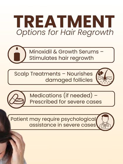 Treatment for hair loss caused by Trichotillomania involves a two-pronged approach. We focus on hair regrowth using options like Minoxidil and scalp treatments, while also recommending psychological assistance in severe cases to address the underlying compulsive behavior.
