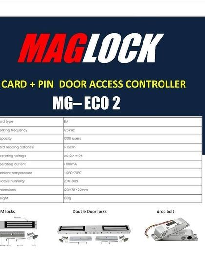 This shows the technical details of a Maglock access controller. I use these reliable components to build custom door security systems that can be operated by card or PIN, ensuring your property is secure.