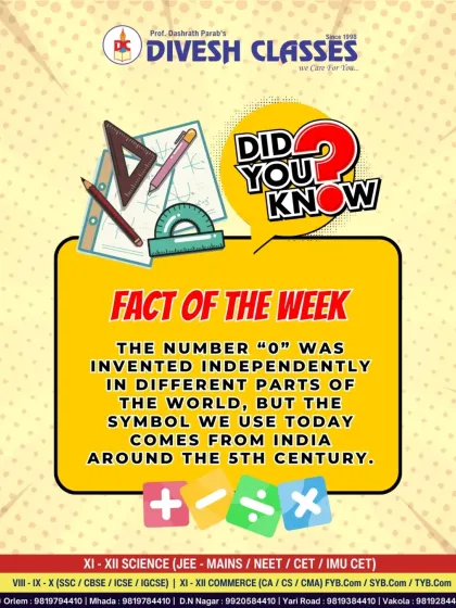 Did you know? Our 'Fact of the Week' initiative makes learning fun. Here we share that the symbol for '0' comes from India, connecting mathematics to our rich history.