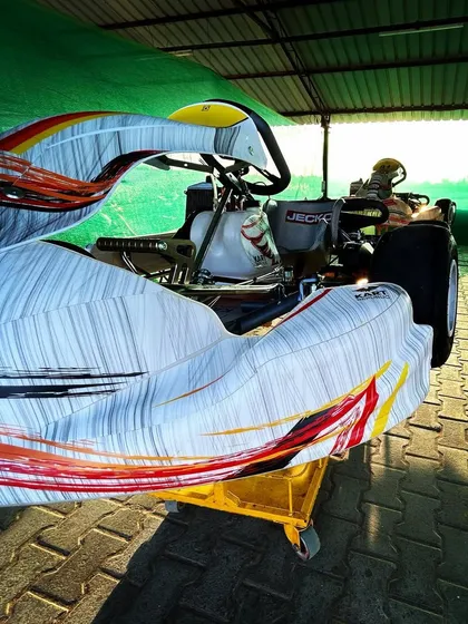 A newly stickered Kart Republic chassis.