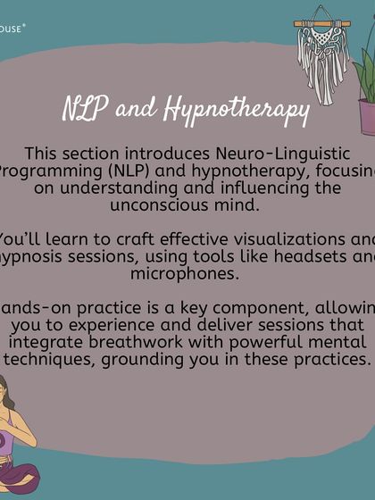 This section of our breathwork intensive introduces Neuro Linguistic Programming (NLP) and hypnotherapy. You will get hands on practice to integrate these powerful mental techniques with breathwork.
