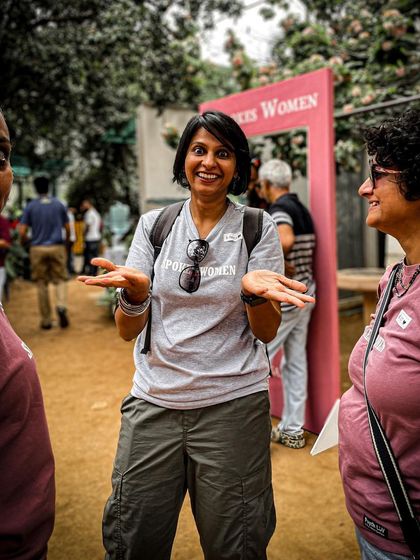 A member wearing our grey 'Spokes Women' T-shirt, perfectly capturing the fun and welcoming atmosphere of our community events.