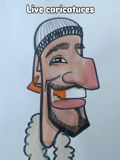 This color caricature has a lot of personality, from the beanie to the fluffy collar.
