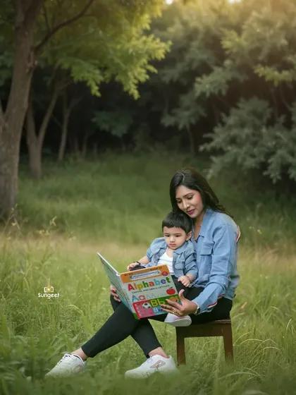 Some of the best stories are told outdoors. A quiet moment between a mother and her son, sharing a book in the soft light of a park. We love capturing these natural, candid family memories.