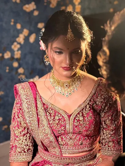 This portrait showcases the soft, glowing makeup under professional lighting. The look is designed to be photogenic, ensuring you look your absolute best in your wedding album.
