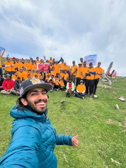 A selfie with the whole crew at Chandrakhani Pass. The energy of the group is infectious.