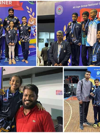 More moments of triumph from various competitions, showcasing our gymnasts with their medals, trophies, and proud coaches.