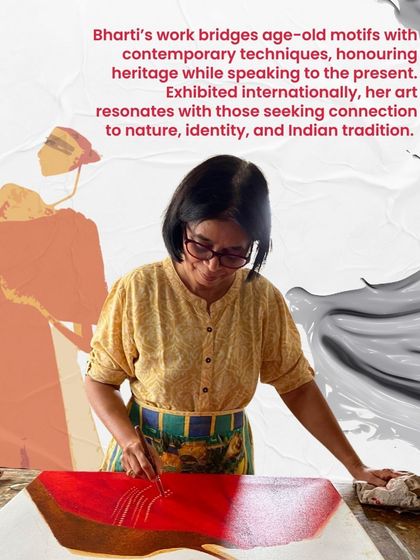 Bharti Prajapati's journey is deeply influenced by Indian craft traditions. Her work bridges age-old motifs with contemporary techniques, honoring heritage while speaking to the present.